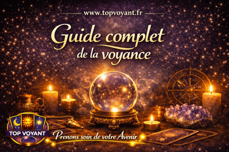 Illustration de symboles ésotériques de voyance avec boule de cristal, pentacle, pendule, tarots et bougies